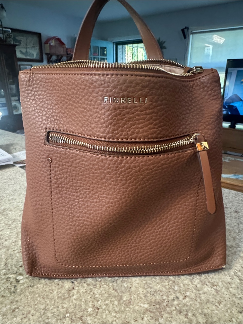 Giorgio Fiorelli Chestnut Brown Pebbled Leather Backpack